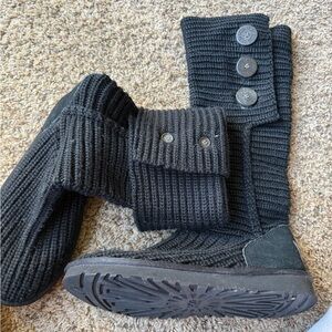 UGG Black Knit Boots with Button Detail Womens 8